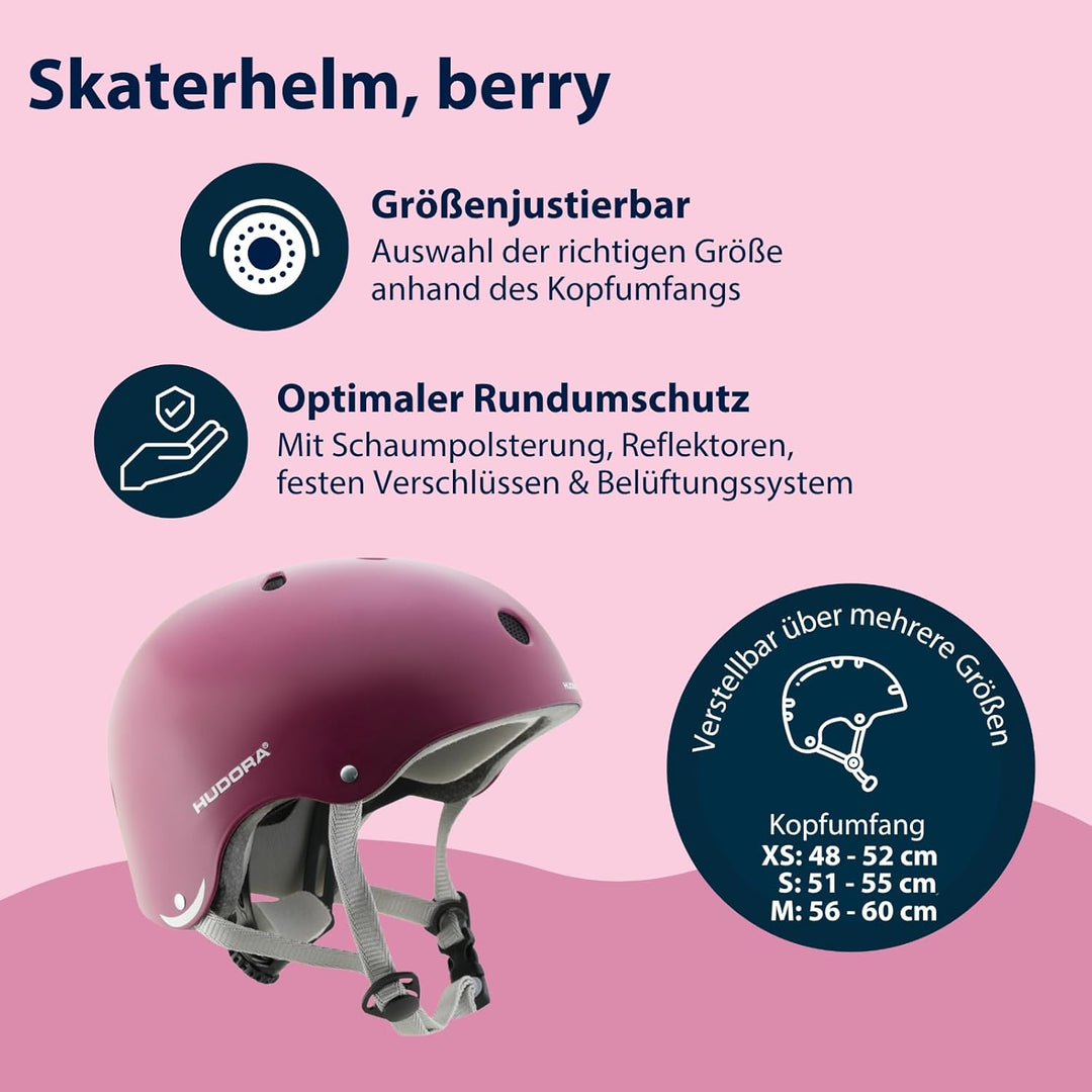HUDORA Skaterhelm Robuster Kinderhelm - Fahrradhelm mit Air-Vent Belüftungssystem - Grössenverstellb