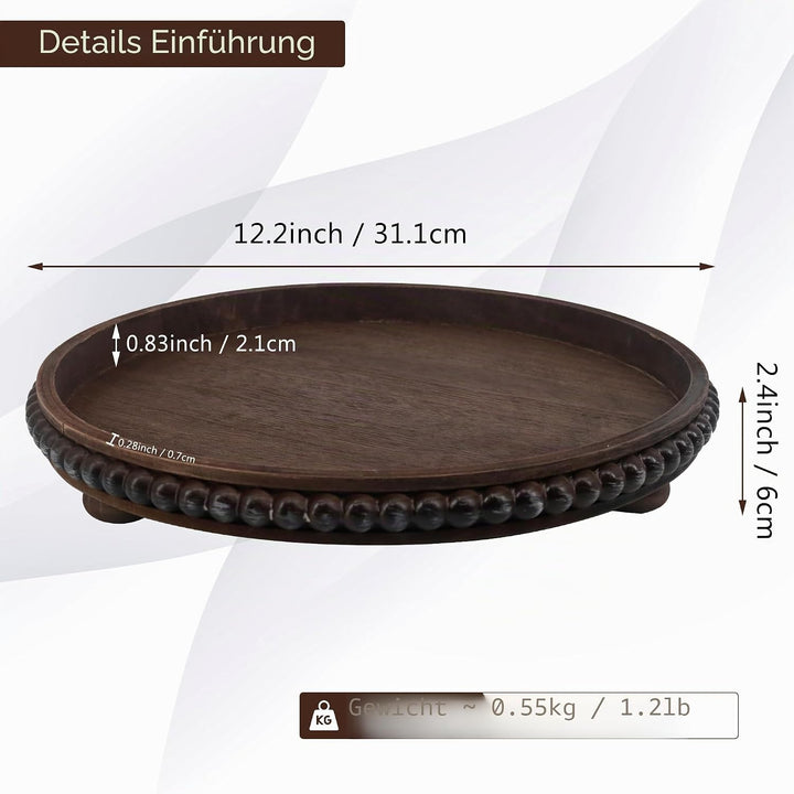 Holz Serviertablett, Rustikale Dekotablett Rund mit erhöhtem Rand für Wohnzimmer-Kerzenhalter, Couch