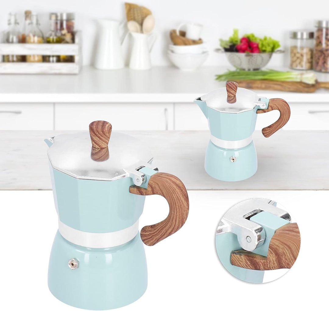 Moka Espressokocher 3 Tassen, Italienisch, Aluminium, Tragbar, Verbrühungssicherer Griff, Blau