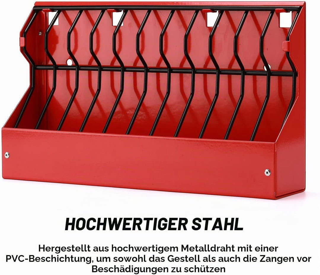 CASOMAN Plier Organizer Rack, Pliers Cutters Organizer, Black/Red, 11-Slot Plier Rack, Mounts on a p