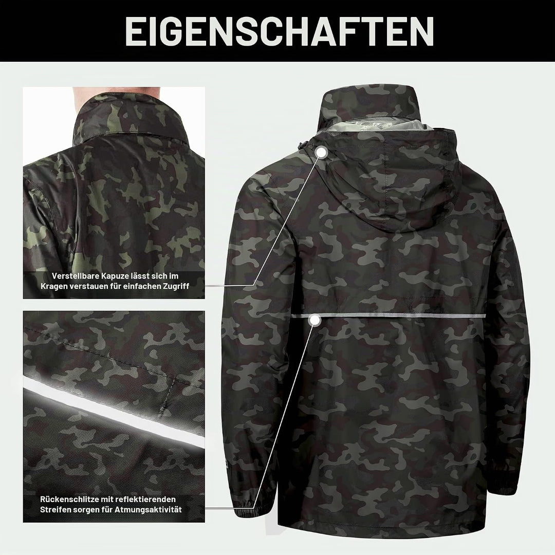 Outdoor Ventures Herren Regenjacke Wasserdichter Pullover mit Kapuze Packbare Reflektierende Jacke L