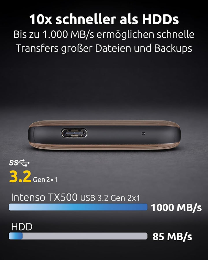 Intenso Externe SSD TX500, 500 GB Portable Solid State Drive, Super Speed USB 3.2 Gen 2x1 (10 Gbit/s