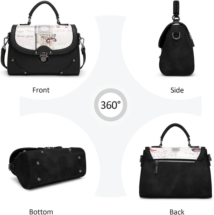 DIRRONA Elegant Damen Handtasche Modedruck Schultertasche Lässig Reisen Umhängetasche Mittel PU Lede