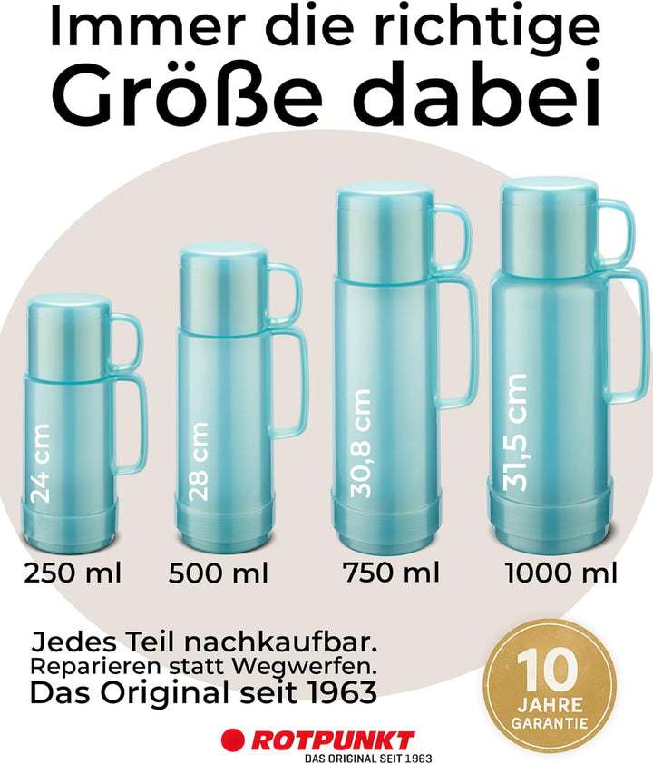 ROTPUNKT Isolierflasche 1 Liter mit integriertem Becher - Hochwertige Isolierkanne Made in Germany I