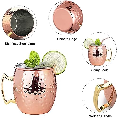 izdeel Moscow Mule Becher 4er Set Kupfer Becher 550ml für Cocktail, Gin, Bier, kalte Getränke, Zuhau