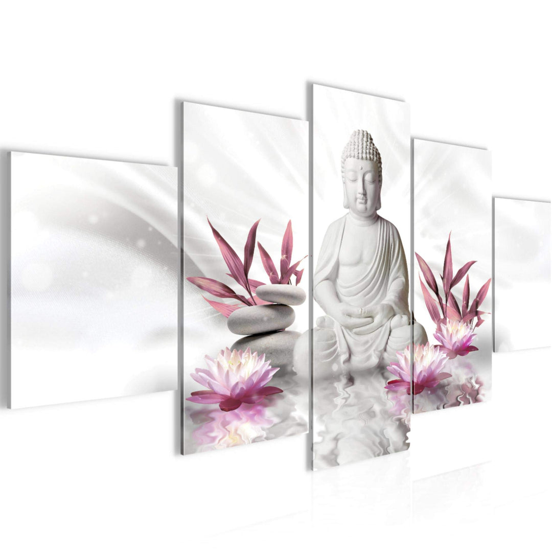Runa Art - Bilder Buddha Feng Shui 200 x 100 cm 5 Teilig XXL Wanddekoration Design Grau Rosa 011651a