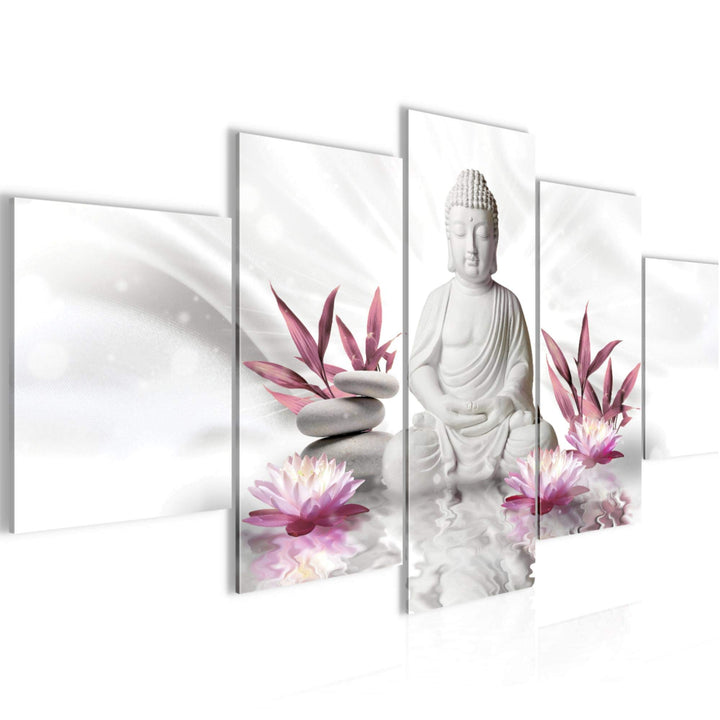 Runa Art - Bilder Buddha Feng Shui 200 x 100 cm 5 Teilig XXL Wanddekoration Design Grau Rosa 011651a