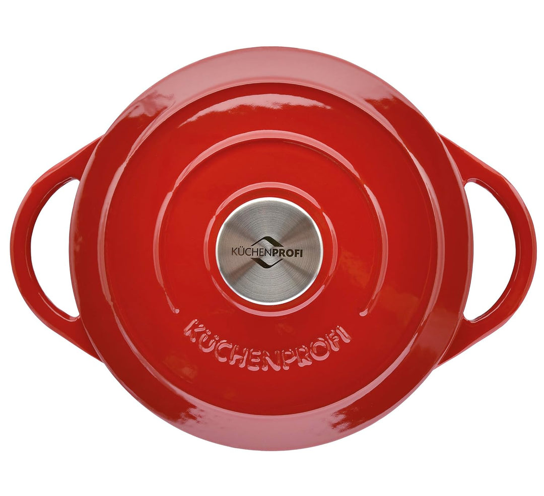 Küchenprofi Gusseisen Bräter mit Deckel, Rot/innen schwarz, 20 cm, Schmortopf, Auflaufform, Dutch Ov
