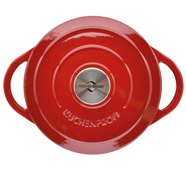 Küchenprofi Gusseisen Bräter mit Deckel, Rot/innen schwarz, 20 cm, Schmortopf, Auflaufform, Dutch Ov