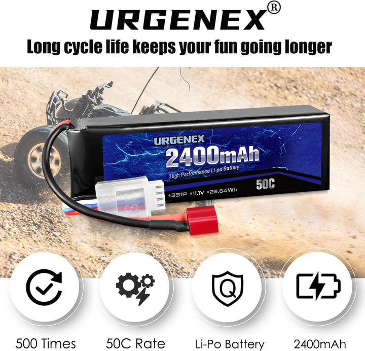 URGENEX 11.1V 2400mAh Lipo Battery 50C High Discharge Rate 3S RC Batteries with Deans T Plug Fit for