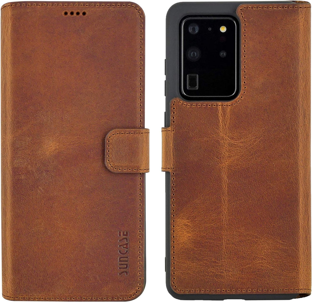 Suncase Book-Style Hülle kompatibel mit Samsung Galaxy S20 Ultra Leder Tasche (Slim-Fit) Lederhülle