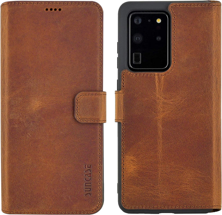 Suncase Book-Style Hülle kompatibel mit Samsung Galaxy S20 Ultra Leder Tasche (Slim-Fit) Lederhülle