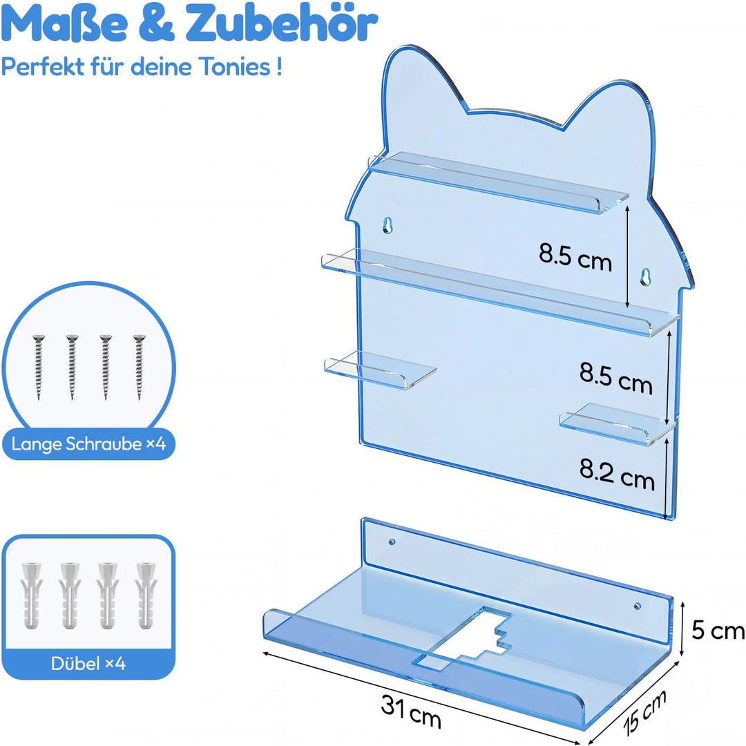 AITEE Acryl Tonie Wandregal 24 Figuren für Toniebox 1&amp;2 Hellblau Hausform | Wandregal für Tonie Figu