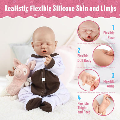 Vollence 31cm Reborn Baby Puppe Silikon, Schlafende Silikonpuppe, Realistische Babypuppe, 31cm Mädch