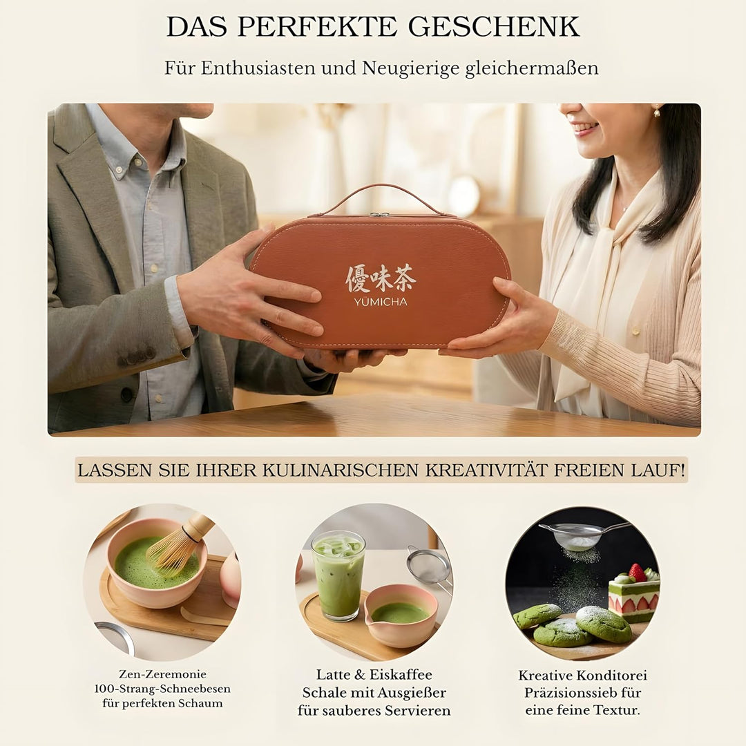 Matcha Set Komplett 7-teilig – Matcha Tee Set mit Schale, Bambusbesen (Chasen), Löffel, Halter & Auf