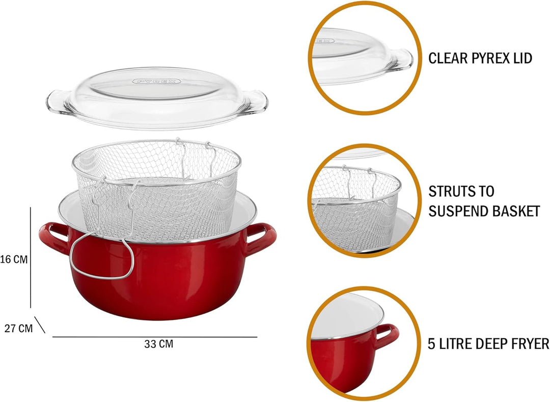 Premier Housewares 102114 Deep Fryer Friteuse, emaille, 5 liters, rot, 33 x 27 x 16 cm Rot Fritteuse