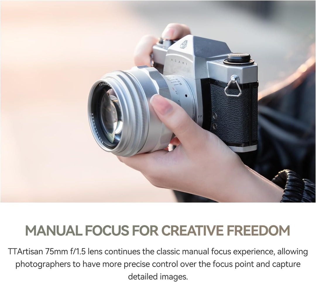 TTARTISAN 75 mm F1,5 Objektiv für M42 Mount Swirly Bokeh Vollformat Manueller Fokus Prime Objektive