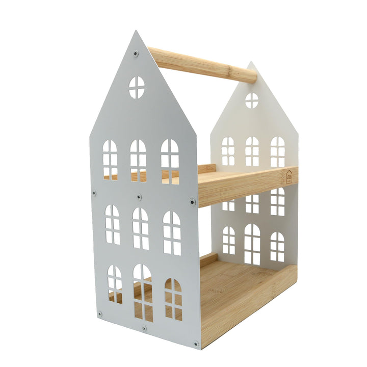 UNUS Haus-Etagere mit 2 Etagen und Griff, Holz-Etagere Serviertablett Holztablett Bambusholz Metall