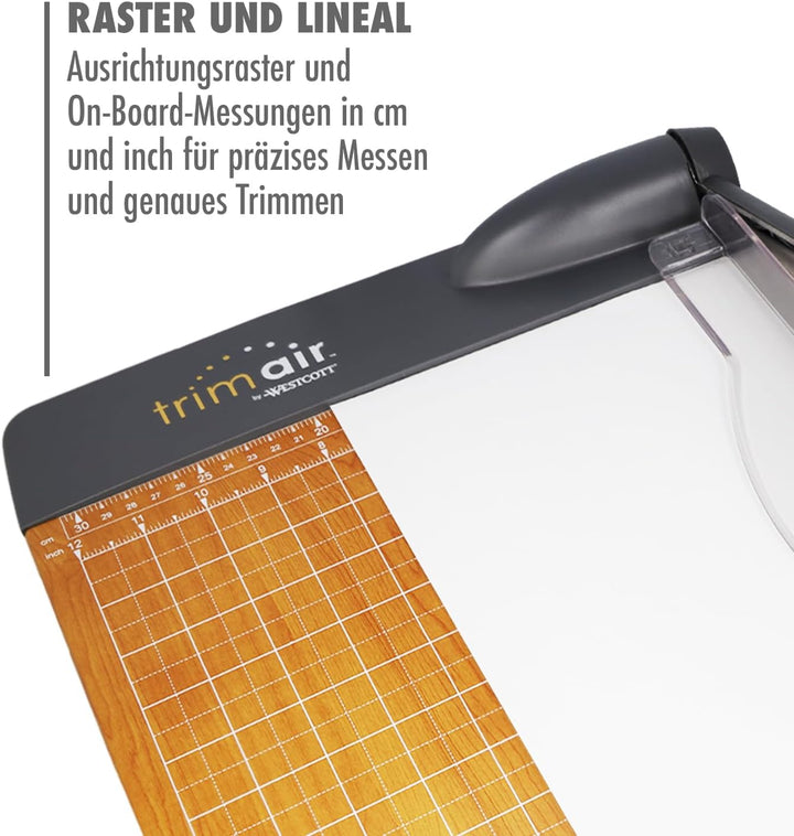 Westcott 15107 Hebelschneidemaschine TrimAir 15", 38 cm, mit Holzbasis, bis zu 30 Lagen 80gr. Papier