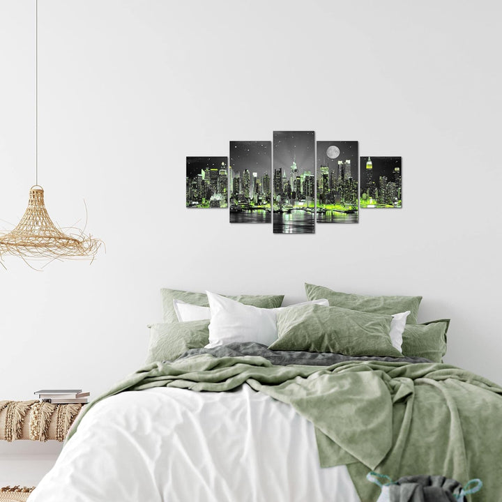 Runa Art Wandbilder New York City 5 Teilig Bild auf Vlies Leinwand Deko Wohnzimmer Büro Skyline Schw