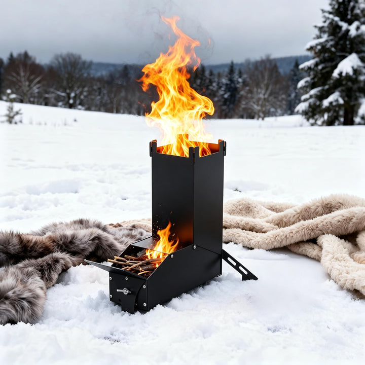 AufuN Raketenofen Outdoor Stecksystem aus massivem 3.5-mm-dickem Stahl, Holzkochherd Campinggrill zu