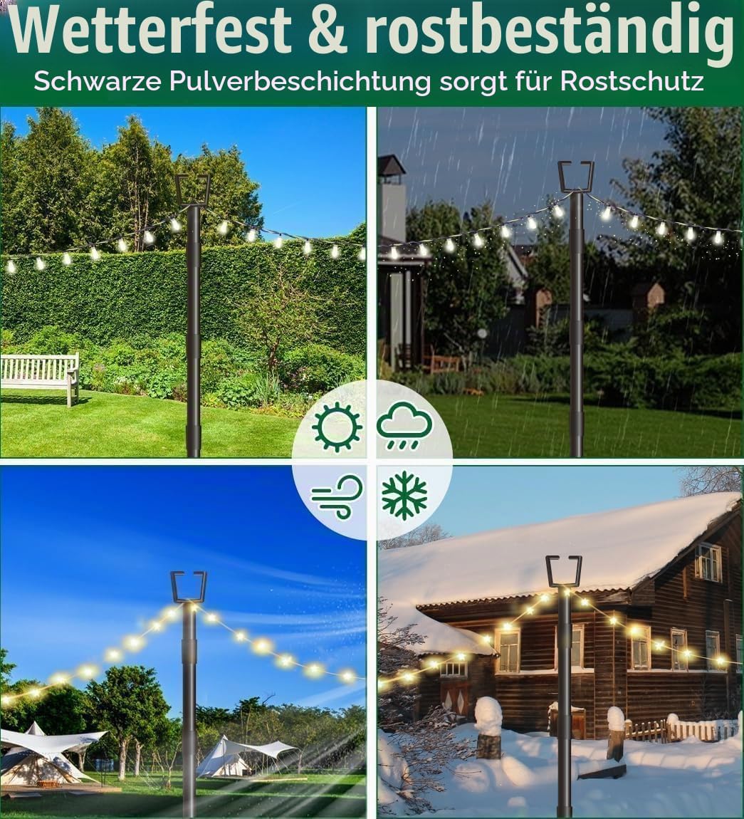 HoldOneLight String Light Pole für Deck 10Ft/3M Outdoor String Light Poles - Verstellbare Höhe, rost