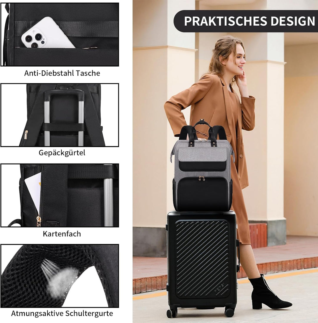 BERTASCHE Lunch Rucksack, Laptop Rucksack Damen 15,6 Zoll mit Isoliertes Kühltasche, 2-in-1-Arbeitsr
