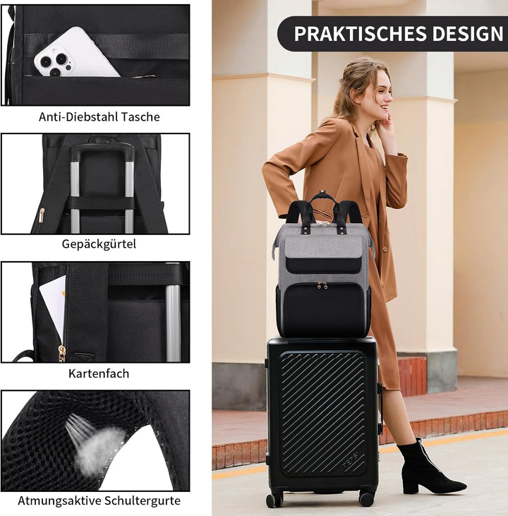 BERTASCHE Lunch Rucksack, Laptop Rucksack Damen 15,6 Zoll mit Isoliertes Kühltasche, 2-in-1-Arbeitsr