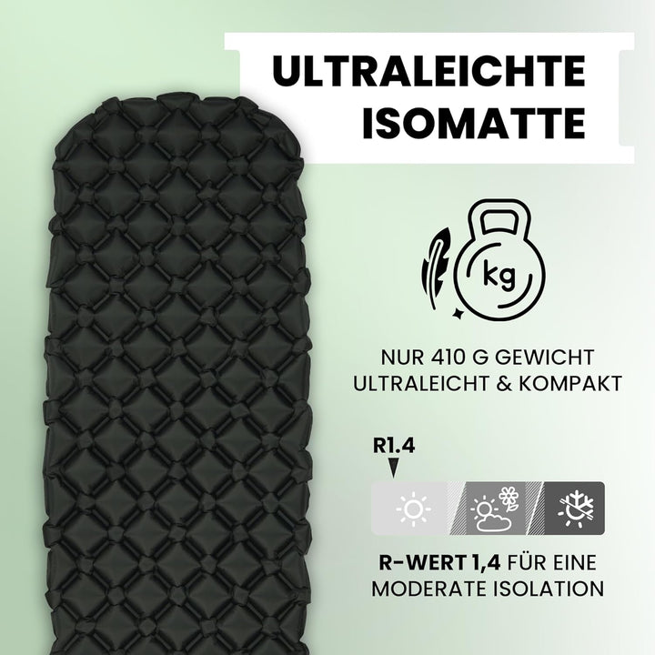 ConiferHe. Sleeping Mat Isomatte Ultraleicht 187x57cm, 410g – Schlafmatte aufblasbar für Camping, Ou