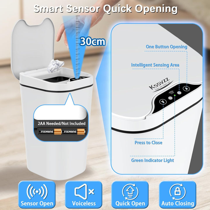 2er Set Mülleimer Bad mit Sensor, 10L Automatischer Mülleimer mit Deckel, Elektrischer Mülleimer für