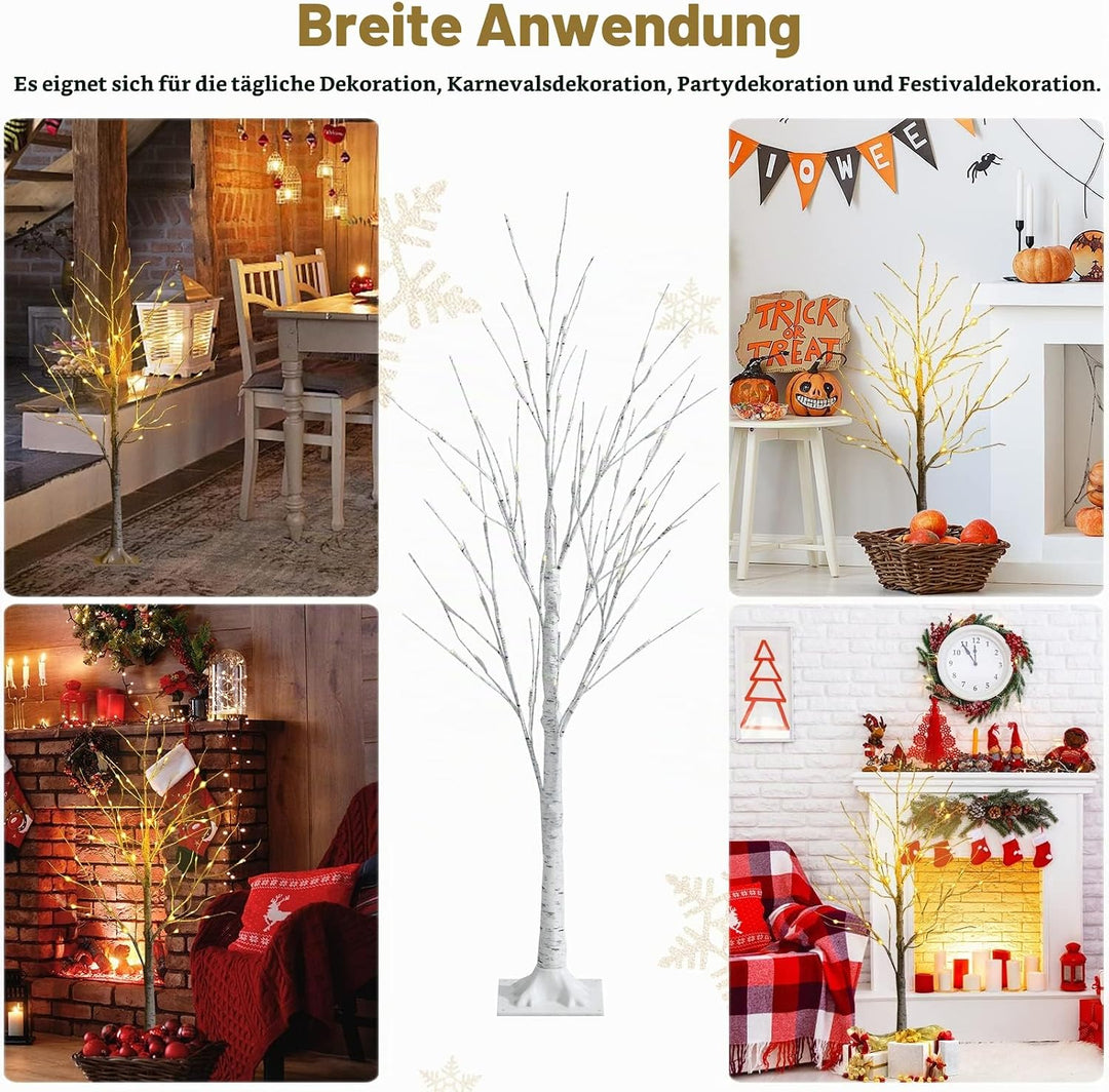 RELAX4LIFE Weisser Weihnachtsbaum Künstlich 120cm, LED Lichtbaum Birkenoptik, Christbaum mit 48 warm