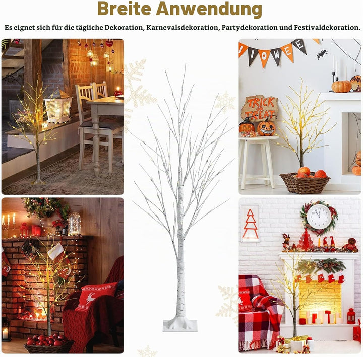RELAX4LIFE Weisser Weihnachtsbaum Künstlich 120cm, LED Lichtbaum Birkenoptik, Christbaum mit 48 warm
