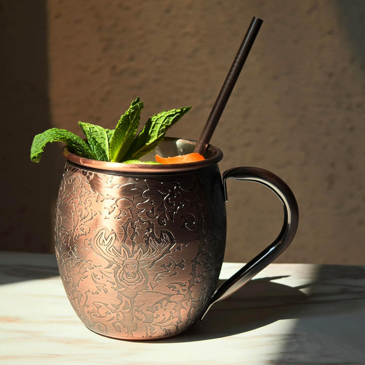 SKY FISH Moscow Mule Becher 2er Set, 3D Geprägte Cocktailgläser, 500 ml Edelstahl Weingläser, Handwä