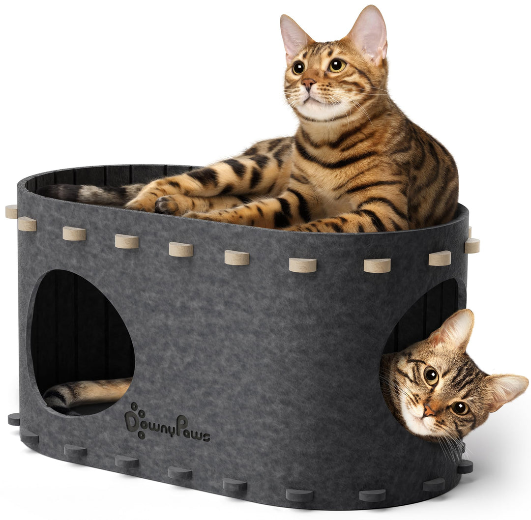 DownyPaws Katzenhöhle Filz, Katzenhaus aus Filz, Katzenbett, Katzenhöhle für Katzen, 58 x 33 x 30cm,