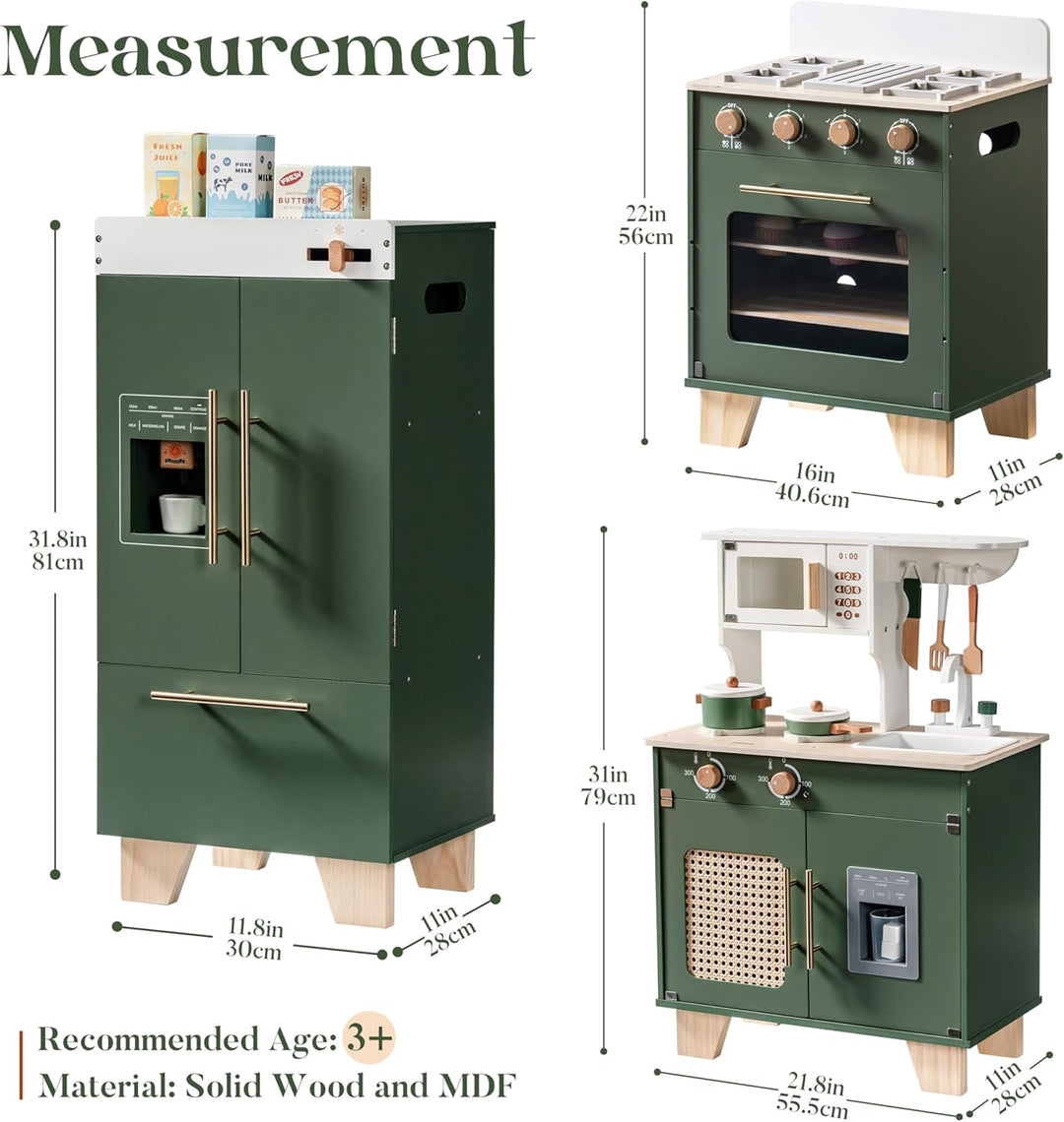 ROBOTIME Spielküche Holz mit Kühlschrank und Backofen, ab 3 Jahren