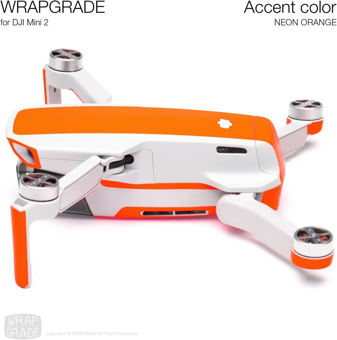 Wrapgrade Skin Sticker Set Kompatibel mit DJI Mini 2 | Akzentfarbe (NEON ORANGE), Neon Orange