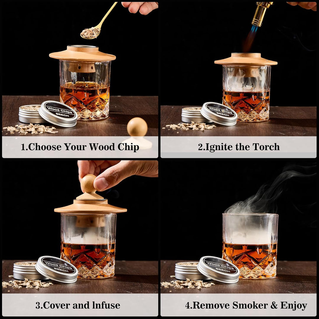 Cocktail Smoker Set – Whiskey Räucher-Set mit 6 Holzsorten & Taschenlampe – Rauchgenerator für Cockt