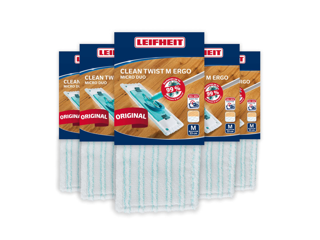 Leifheit Wischbezug CLEAN Twist M Ergo/Power CLEAN M Micro Duo 5er Set, Bodenwischer Ersatzbezug für