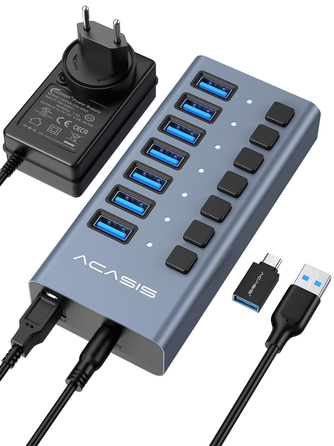 ACASIS Powered USB Hub,10 Ports USB 3.1 Hub with 10Gbps Data Speed, Individual On/Off Switches, 12V4