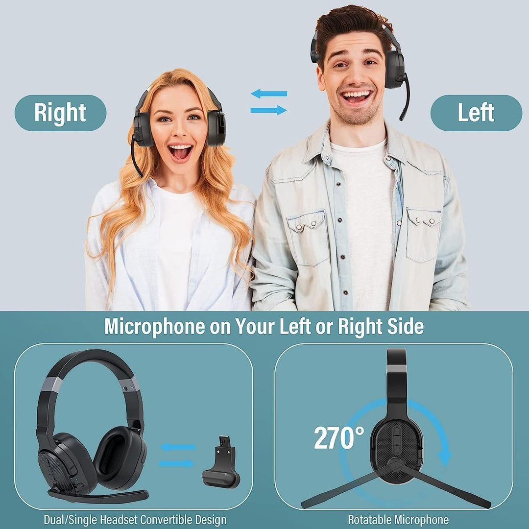 YUANJ Bluetooth Headset mit Mikrofon, Wireless Headset -Mikrofon mit Active Noise Cancelling (ANC),