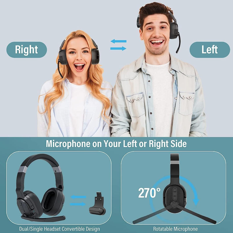 YUANJ Bluetooth Headset mit Mikrofon, Wireless Headset -Mikrofon mit Active Noise Cancelling (ANC),