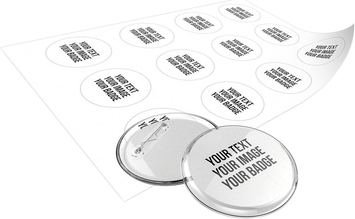 Buttons 56mm selber machen ohne Buttonmaschine (50 Stück) – Ansteckbuttons Set mit Nadel-Pins und A4