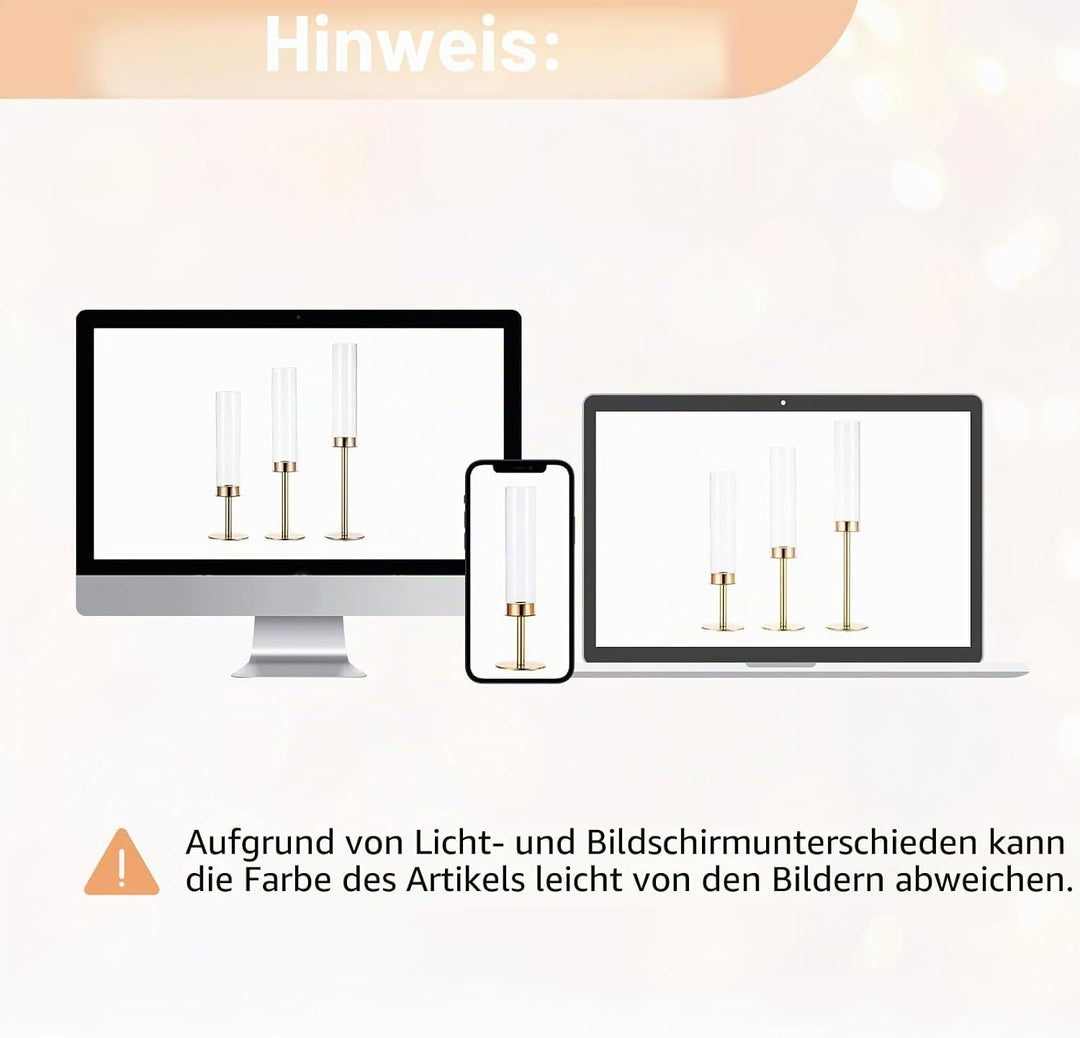 Nuptio Glaszylinder für Kerzen Kerzenhalter Gold: 60 &amp; 55 &amp; 50cm Gross Klarglas Metall Kerzenständer
