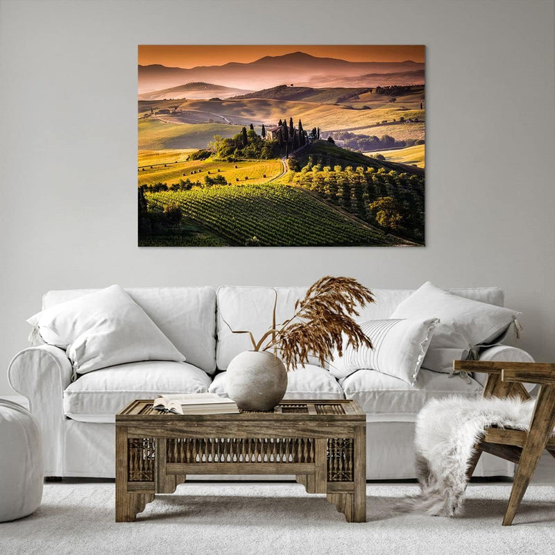 Bilder auf Leinwand 100x70cm Leinwandbild Landwirtschaft Bauernhof Toskana Weinberg Gross Wanddeko B