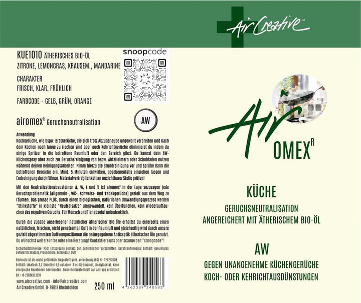 Air Creative® Geruchsneutralisierer Spray "KÜCHE", absorbiert Kochgerüche & Essensgerüche blitzschne