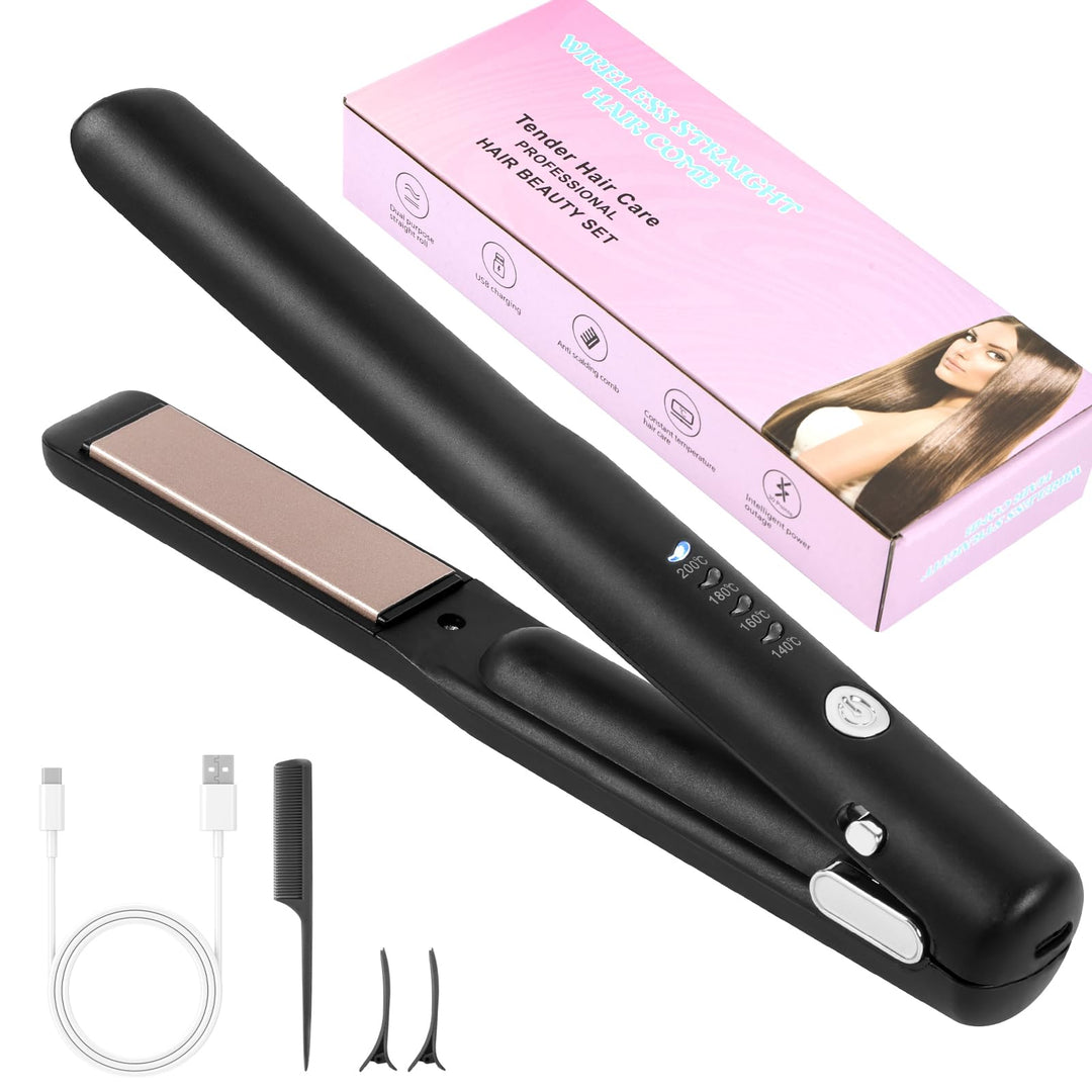 2-in-1 Schnurloser Haarglätter & Lockenwickler, 4 Temperaturen, wiederaufladbare Glätte, professione