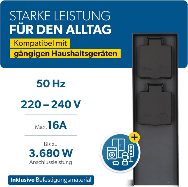 Unitec Steckdosenverteiler für den Garten, Steckdosensäule, Aussensteckdose, Edelstahl IP 44, 2 Stec