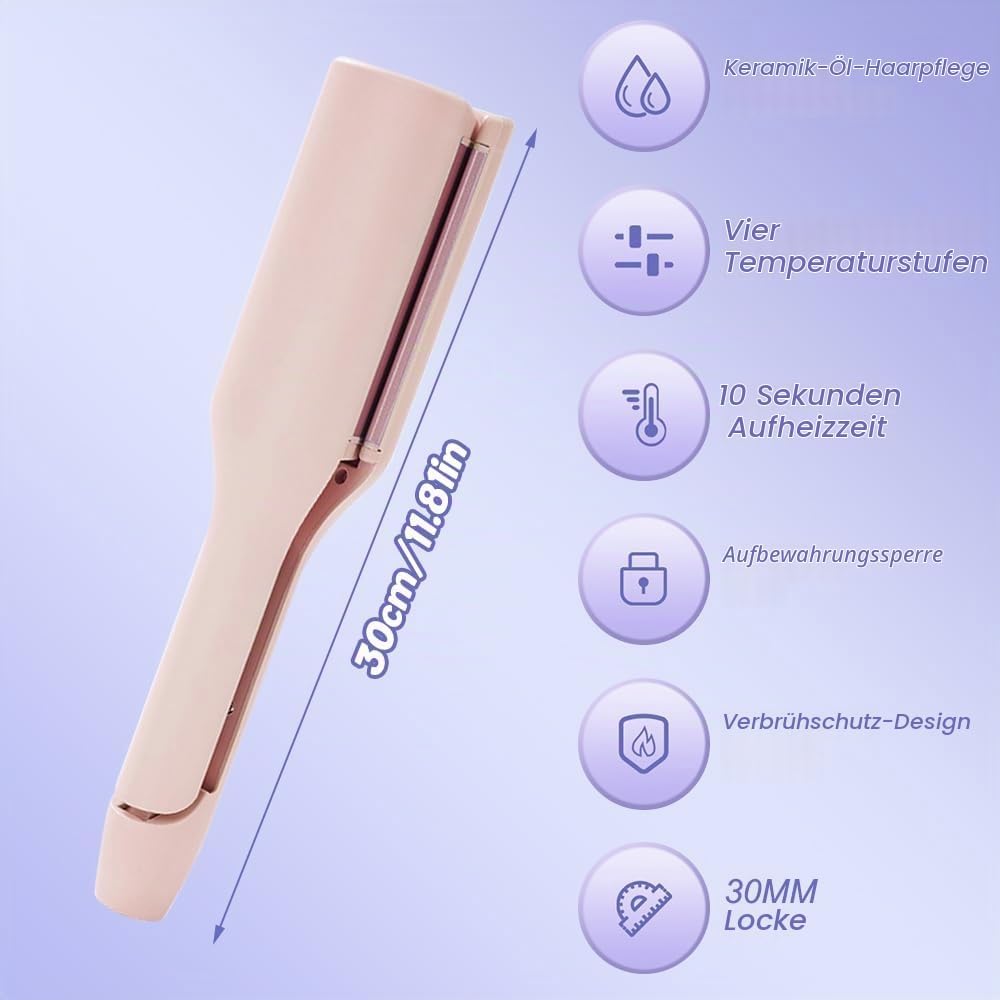 Welleneisen für Haare 32mm Mit 4 Einstellbarer Temperatur, Lockenstab für Beach Waves und Französisc