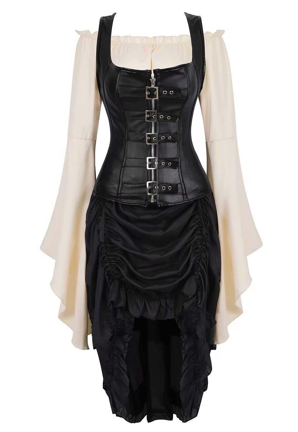 Jutrisujo Steampunk Corsage Corsagenkleid korsett bustier piraten Kostüm mit Spitzenrock und Bluse f