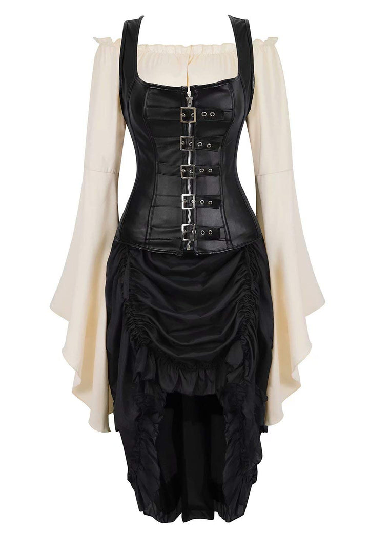 Jutrisujo Steampunk Corsage Corsagenkleid korsett bustier piraten Kostüm mit Spitzenrock und Bluse f
